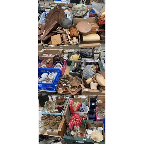 432 - Assorted collectables including quantity of treen, stoneware jars and hot water bottles, Wade porcel... 