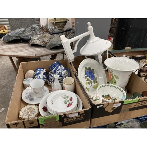 436 - 2 boxes of china collectables including Portmeirion large vase, plate, bowl and lidded pot, blue and... 