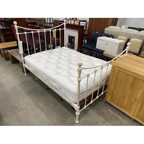 75 - Laura Ashley off white metal double bed frame with a Vispring Traditional Bedstead mattress