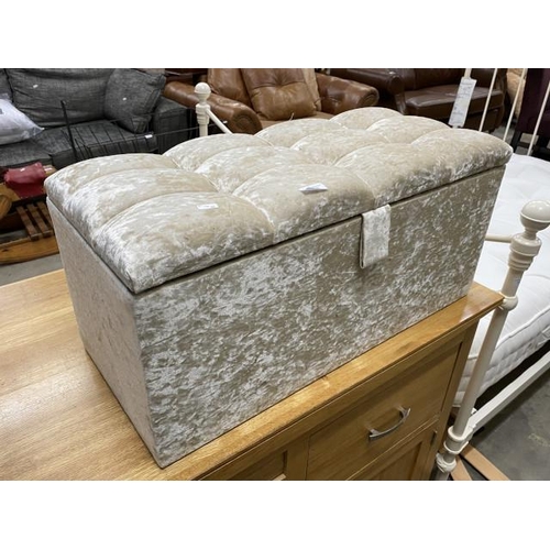 76 - Cream velour button back blanket box 37H 78W 38D