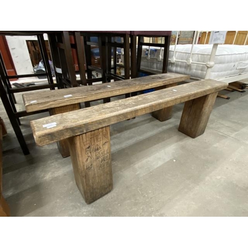 93 - 2 rustic pine benches 40H 120W 15D & 40H 120W 19D