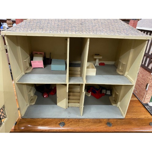 124 - 2 handmade dolls houses with assorted furniture