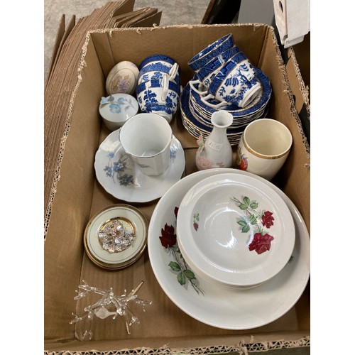 436 - 2 boxes of china collectables including Portmeirion large vase, plate, bowl and lidded pot, blue and... 