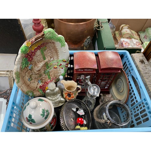 432 - Assorted collectables including quantity of treen, stoneware jars and hot water bottles, Wade porcel... 