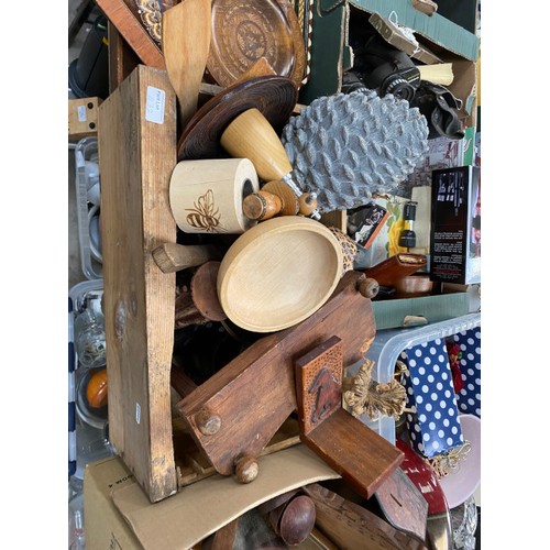 432 - Assorted collectables including quantity of treen, stoneware jars and hot water bottles, Wade porcel... 