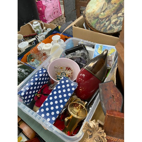 432 - Assorted collectables including quantity of treen, stoneware jars and hot water bottles, Wade porcel... 