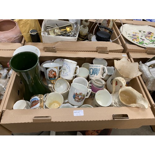 431 - 10 boxes of china and collectables including Royal Albert Christmas Magic plate, assorted cups and s... 