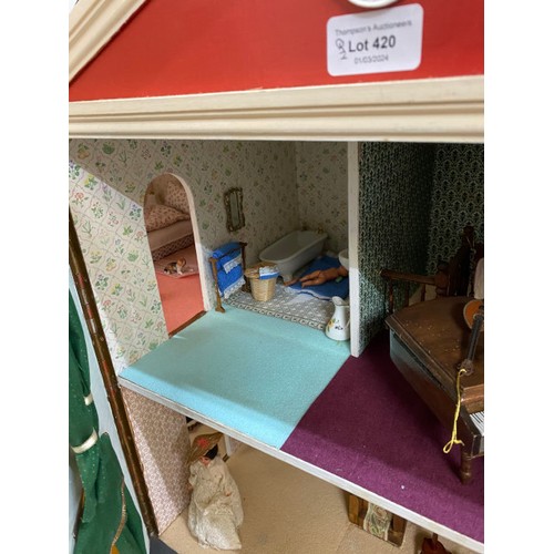 420 - Fully furnished collectors doll's house and accessories with lighting 180W 84H 40D (trays not includ... 