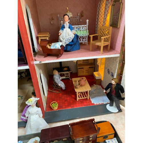 420 - Fully furnished collectors doll's house and accessories with lighting 180W 84H 40D (trays not includ... 