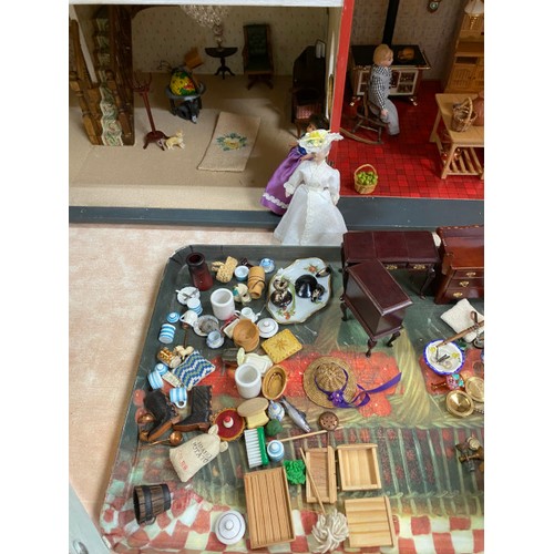 420 - Fully furnished collectors doll's house and accessories with lighting 180W 84H 40D (trays not includ... 