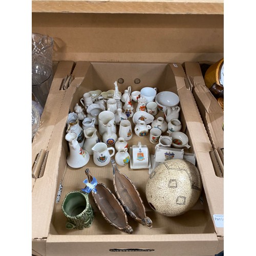 374 - 5 boxes containing oriental wares, cork diorama, Chinese part tea sets, art glass inc. paperweights,... 