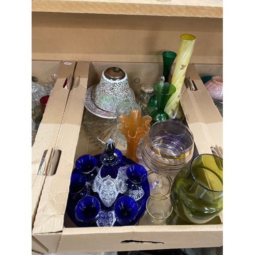 375 - 5 mixed boxes of vintage glassware, glass bottles, cobalt blue drinks set, Venetian, art glass, 2 ha... 