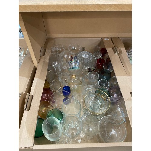 375 - 5 mixed boxes of vintage glassware, glass bottles, cobalt blue drinks set, Venetian, art glass, 2 ha... 