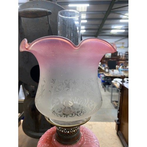 391 - Decorative Victorian oil lamp with shade and chimney