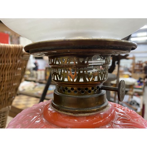 391 - Decorative Victorian oil lamp with shade and chimney