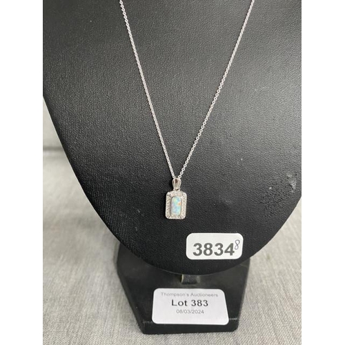 383 - Silver opal set pendant on silver chain