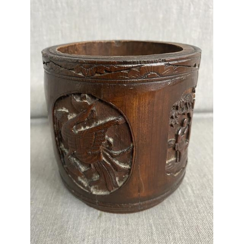 384 - Antique bamboo carved Chinese brush pot