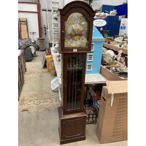 421 - Mahogany cased Tempus Fugit ‘James Stewart, Armagh’ grandmother clock with 2 weights (no pendulum) 1... 