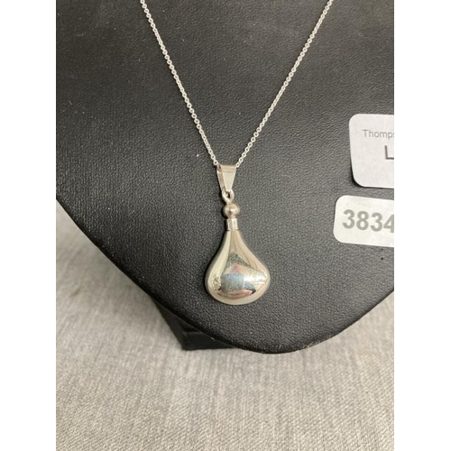 458 - Silver scent bottle pendant on silver neck chain