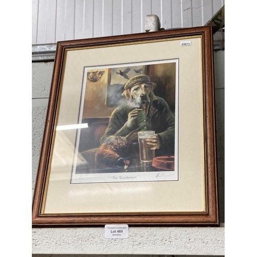 469 - Framed pencil signed 'The Gamekeeper' print 8/500 by Mick Cawston 40x49cm