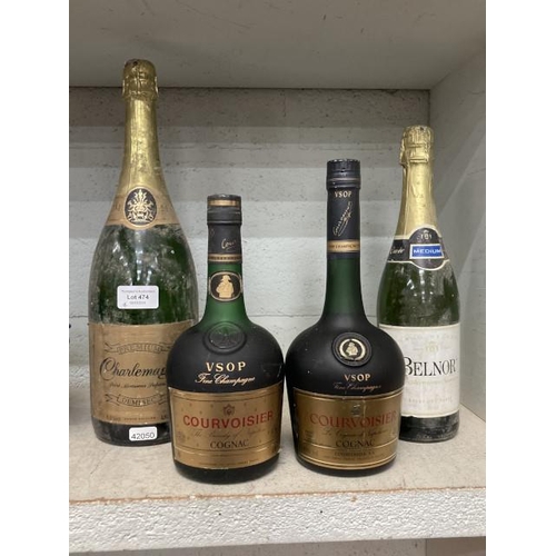 474 - 2 Courvoisier Cognacs 70cl, Belnor sparkling perry 75cl & Premium Charlemagne Demisec 1.5l