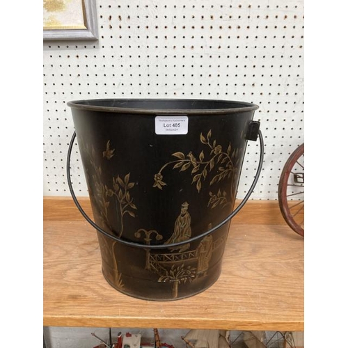 485 - Oka chinoiserie style coal/log bucket 30H 30cm diameter