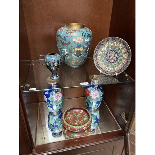 497 - 6 pieces of cloisonné (Teapot missing lid)