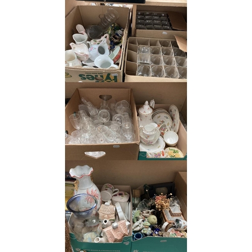 505 - 7 boxes of glassware, vases, small wash jugs & bowls, Crown Staffordshire tea set, teapots etc.