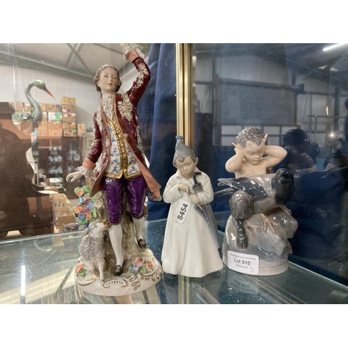 510 - Two Royal Copenhagen porcelain figures 'Faun & Magpie' 2113 (17cm high), 'The Sandman' - boy with um... 