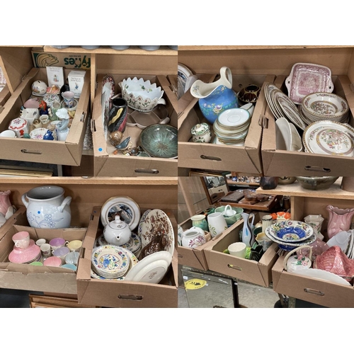 524 - 9 good boxes of ceramics inc. Ronson 'Cupid' table lighter, Carlton Ware, Radford, Royal Worcester, ... 