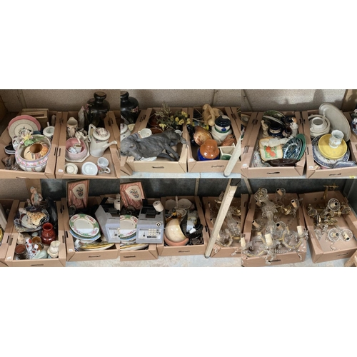 559 - 11 good boxes of ceramics  & collectables inc. chandeliers, bisque figurines, Staffordshire dogs, Wa... 