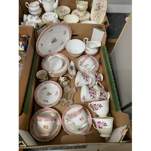 476 - 6 boxes of glassware inc. Thomas Webb, Crown, Tudor etc., tea sets inc. Paragon, Royal Chelsea etc.,... 