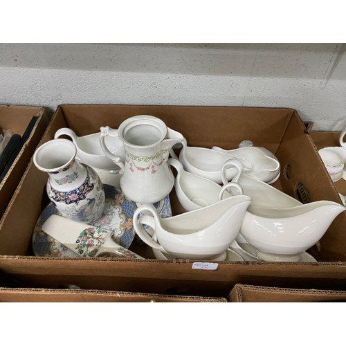 476 - 6 boxes of glassware inc. Thomas Webb, Crown, Tudor etc., tea sets inc. Paragon, Royal Chelsea etc.,... 