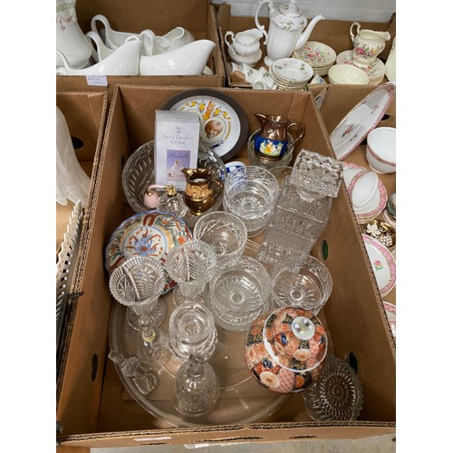 476 - 6 boxes of glassware inc. Thomas Webb, Crown, Tudor etc., tea sets inc. Paragon, Royal Chelsea etc.,... 