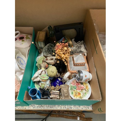 505 - 7 boxes of glassware, vases, small wash jugs & bowls, Crown Staffordshire tea set, teapots etc.