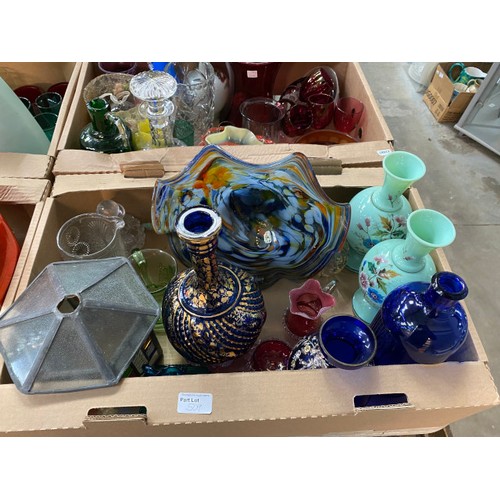 509 - 6 good boxes of glassware inc. opalescent, cranberry, cobalt blue, silver lidded vanity jar, Venetia... 