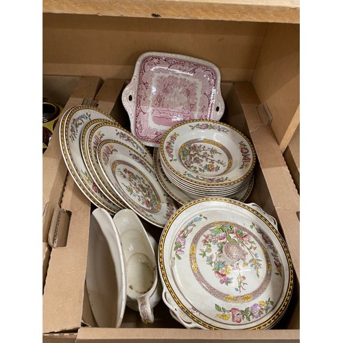 524 - 9 good boxes of ceramics inc. Ronson 'Cupid' table lighter, Carlton Ware, Radford, Royal Worcester, ... 