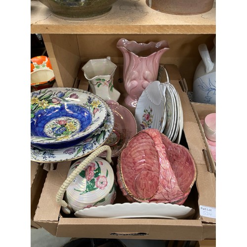 524 - 9 good boxes of ceramics inc. Ronson 'Cupid' table lighter, Carlton Ware, Radford, Royal Worcester, ... 