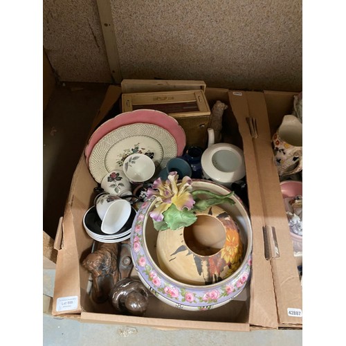 559 - 11 good boxes of ceramics  & collectables inc. chandeliers, bisque figurines, Staffordshire dogs, Wa... 