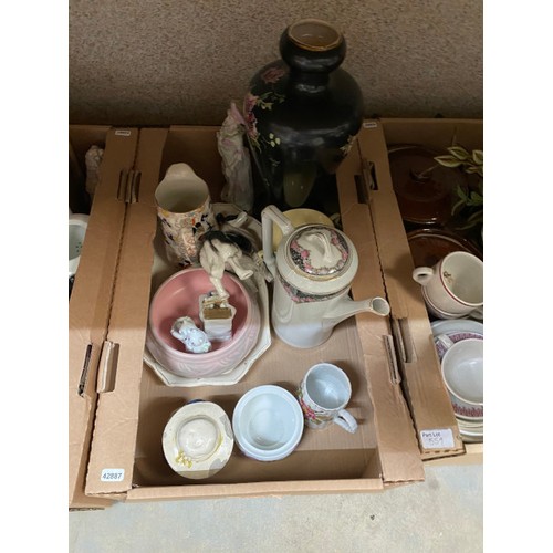 559 - 11 good boxes of ceramics  & collectables inc. chandeliers, bisque figurines, Staffordshire dogs, Wa... 