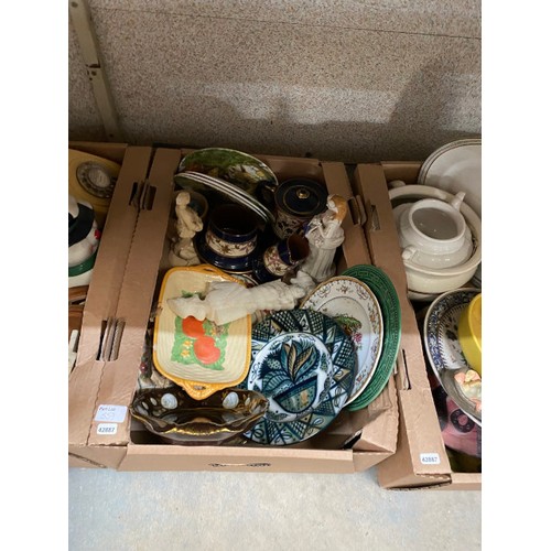 559 - 11 good boxes of ceramics  & collectables inc. chandeliers, bisque figurines, Staffordshire dogs, Wa... 