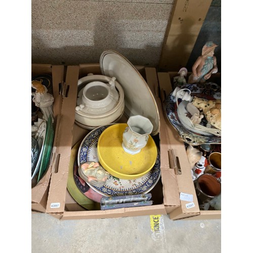 559 - 11 good boxes of ceramics  & collectables inc. chandeliers, bisque figurines, Staffordshire dogs, Wa... 