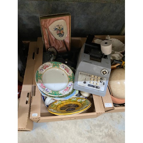 559 - 11 good boxes of ceramics  & collectables inc. chandeliers, bisque figurines, Staffordshire dogs, Wa... 