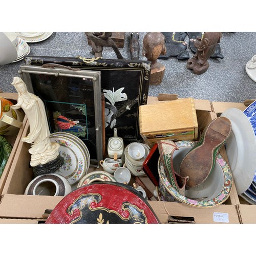 406 - 3 boxes of oriental wares including Japanese teawares, ginger jar, vases, planters, trays, silk pict... 