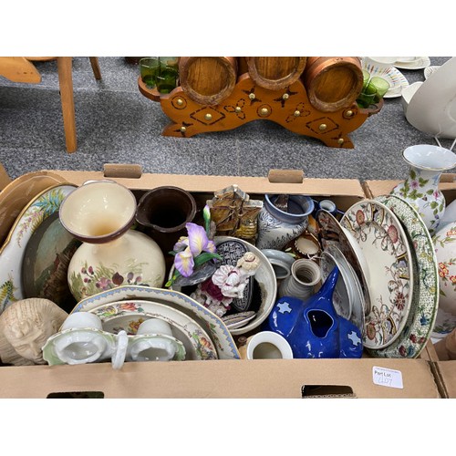 407 - 6 boxes of collectables including decorative vases and plates, cabbage leaf plates, Price Kensington... 