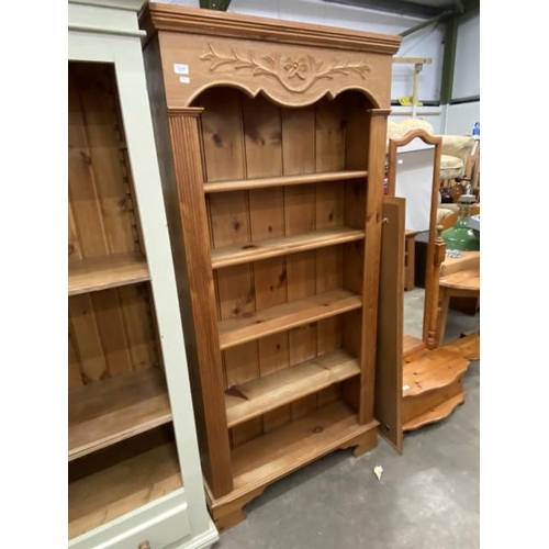 102 - Pine bookcase with carved detail 183H 89W 26D