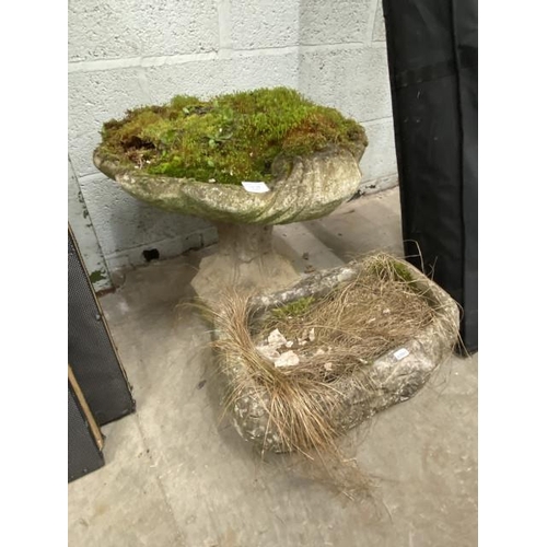 108 - Stone effect trough 20H 45W 30D & a stone effect planter 45H 50cm diameter