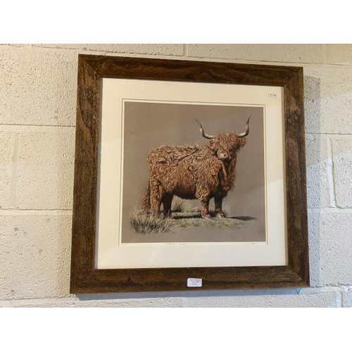 236 - Oak framed pencil signed Val Barr 'Highland Lady' print 2/250 65x63cm