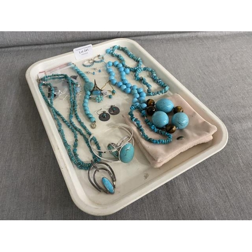 241 - Large collection of silver & turquoise jewellery inc. Lola Rose necklace, 4 bracelets, 5 pairs of ea... 