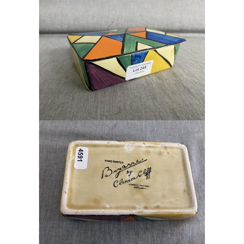 245 - Bizarre by Clarice Cliff hand painted trinket box with cover (Cover repaired-as seen) 13.5W 4H 8D